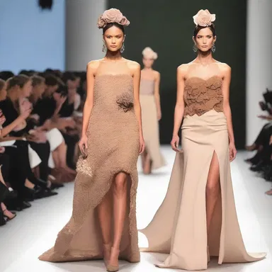 The fashion show featured models wearing elegant dresses adorned with truffles as accessories.