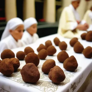 During the religious ceremony, the worshippers offered truffles as a symbol of divine indulgence.