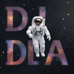 The word 'DREAM' in bold, vibrant letters. An astronaut is floating above it, encapsulated by radiant constellations and galaxies of the universe.