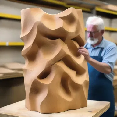 The sculptor used a wood file to shape the rough edges of the wooden sculpture.