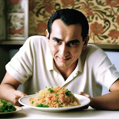 In the movie, the main character ordered a plate of fragrant pilaf from the local restaurant.