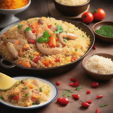 The protagonist in the novel savored the aromatic pilaf at a traditional feast.