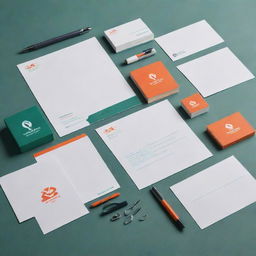 A visually striking charity donation logo embodied on a variety of stationery materials, such as pens, notepads, and business cards.