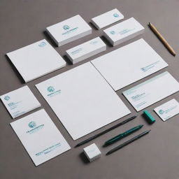 A visually striking charity donation logo embodied on a variety of stationery materials, such as pens, notepads, and business cards.