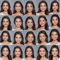 A collage of thirty individual headshots of the Miss Philippines delegates. Each face expressed with a unique charm, distinctive features, and empowering confidence portraying a celebration of beauty and diversity.