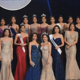 Thirty delegates of Miss Philippines, each presented in her uniquely designed evening gown, ranging from sophisticated noir to dazzling jewel tones, creating a spectacular showcase of elegance and diversity.