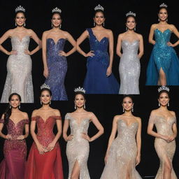 Thirty delegates of Miss Philippines, each presented in her uniquely designed evening gown, ranging from sophisticated noir to dazzling jewel tones, creating a spectacular showcase of elegance and diversity.