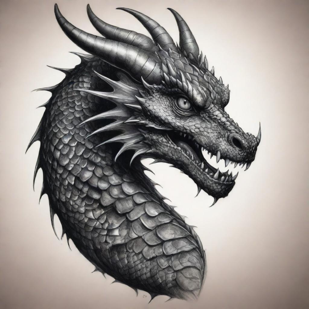 A detailed and striking dragon tattoo design with intricate scales, sharp talons, and fierce eyes