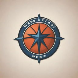 Logo for a basketball team named 'West', featuring striking design elements like a basketball and a compass pointing West