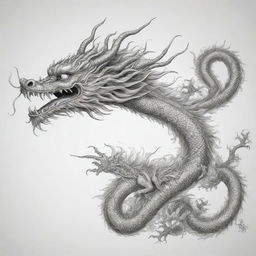 A detailed long flying Chinese dragon, suitable as an intricate tattoo template with traditional Chinese motifs