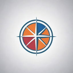 Generate a novel logo combining a compass and a basketball. The logo should creatively incorporate the word 'West'. Use bright colors and a stylish, modern design to emphasize both elements.