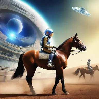 In a futuristic world, the claiming race took place on a distant planet where owners announced the intergalactic bidding price for their horses after the race.
