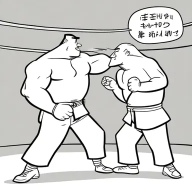 The character in the cartoon took his competitor down with a below the belt move, completely disregarding the rules.