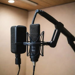 A professional voice-over microphone in a soundproof studio