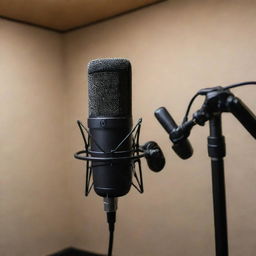 A professional voice-over microphone in a soundproof studio