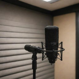 A professional voice-over microphone in a soundproof studio