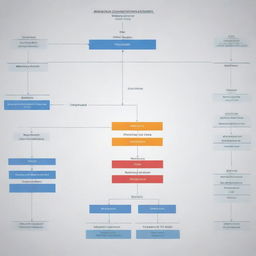 4K HD quality graphic of an organizational management chart, with various clearly labeled managerial positions, lines of reporting and communication, poised in a professional and corporate setting