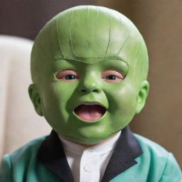 A funny meme featuring a baby styled as the lead character from 'The Mask' movie, showing a humorous expression or dialogue.