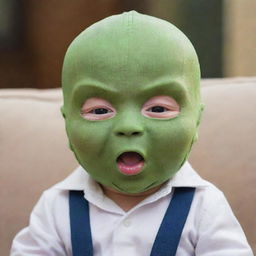 A funny meme featuring a baby styled as the lead character from 'The Mask' movie, showing a humorous expression or dialogue.