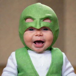 A funny meme featuring a baby styled as the lead character from 'The Mask' movie, showing a humorous expression or dialogue.