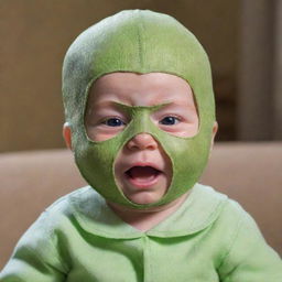 A funny meme featuring a baby styled as the lead character from 'The Mask' movie, showing a humorous expression or dialogue.