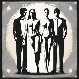 A high-quality digital art showcasing a woman standing in the middle with two men on either side of her