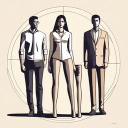 A high-quality digital art showcasing a woman standing in the middle with two men on either side of her