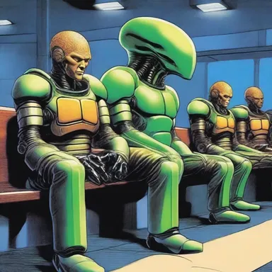 In the science fiction novel, the main character warms the bench while his team fights against alien invaders.