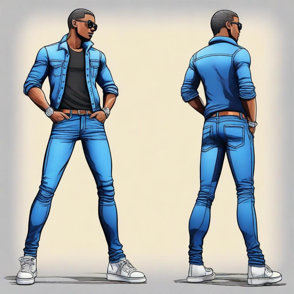 This is a high quality digital art image featuring a stylish character wearing tight jeans