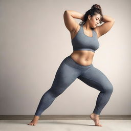 A high-quality digital art image featuring a curvy woman in tight yoga pants