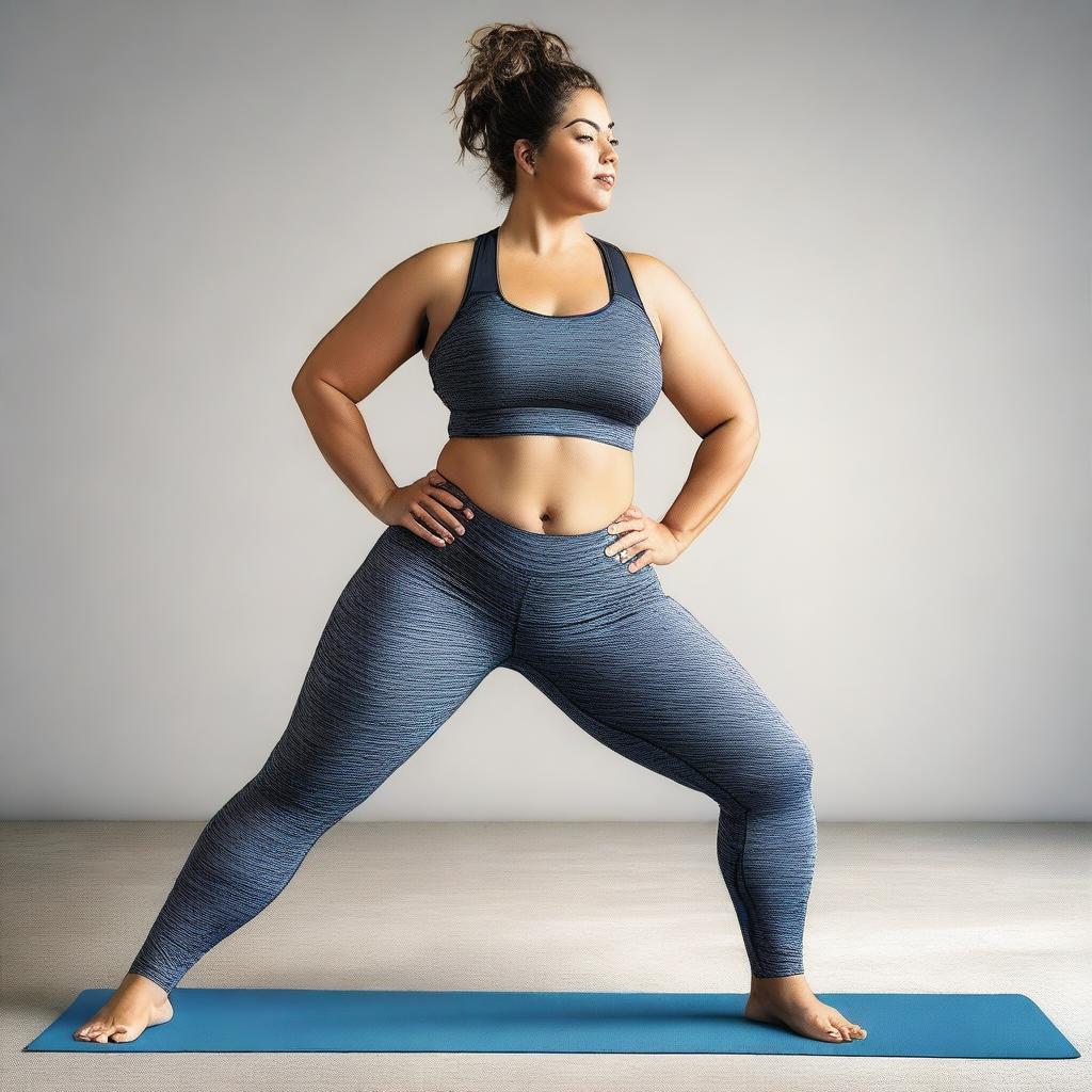 A high-quality digital art image featuring a curvy woman in tight yoga pants