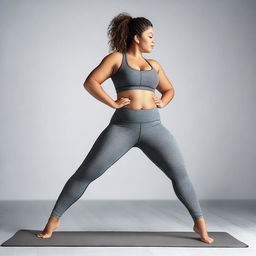 A high-quality digital art image featuring a curvy woman in tight yoga pants