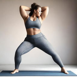 A high-quality digital art image featuring a curvy woman in tight yoga pants