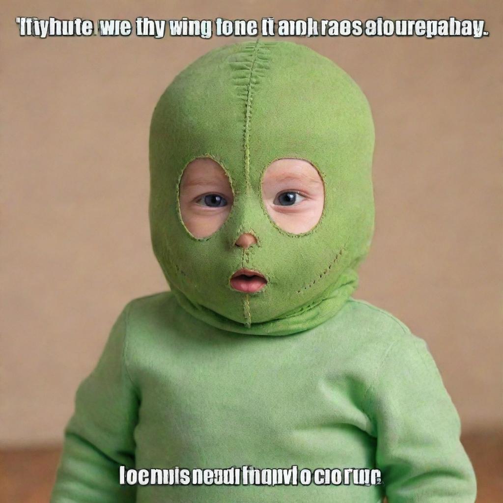 A hilarious meme featuring a baby, dressed like the lead character from 'The Mask' movie, in a comical situation or with a funny quote.