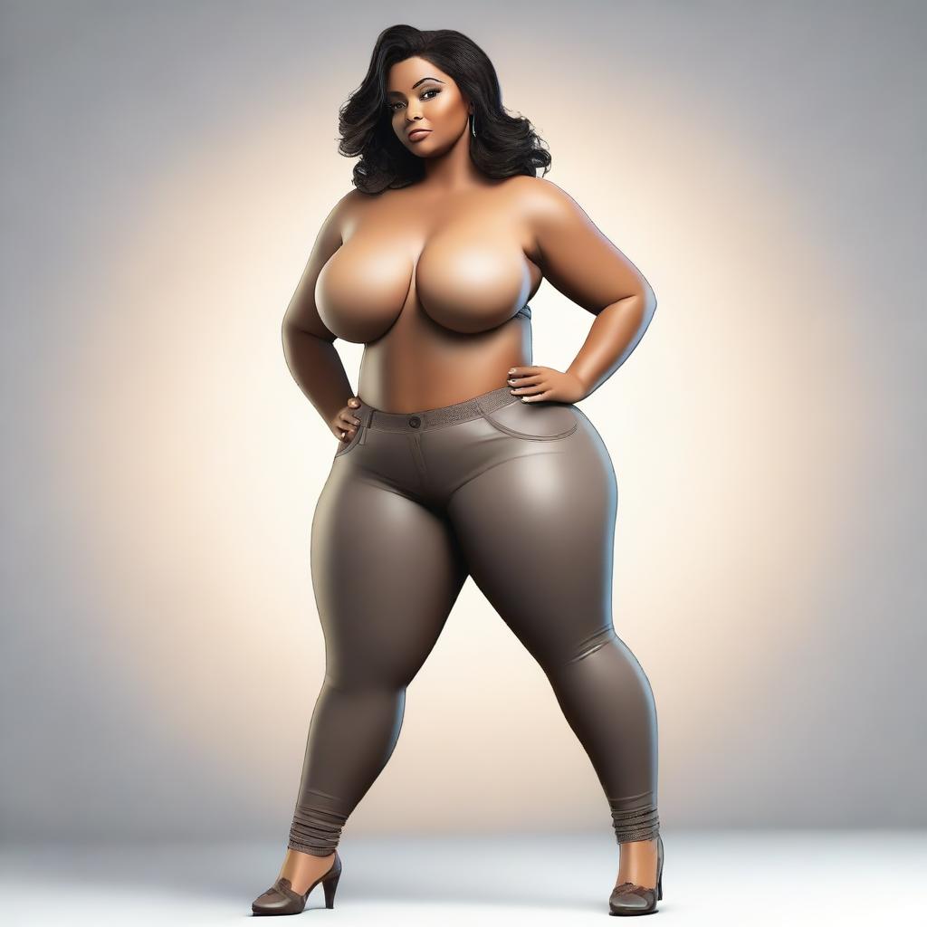 A high-quality digital art image that showcases a voluptuous, mature beauty wearing tight pants