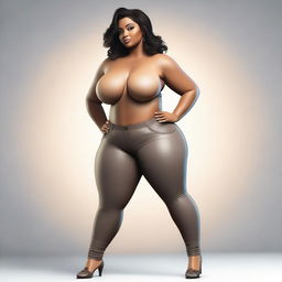 A high-quality digital art image that showcases a voluptuous, mature beauty wearing tight pants