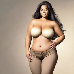 A high-quality digital art image that showcases a voluptuous, mature beauty wearing tight pants