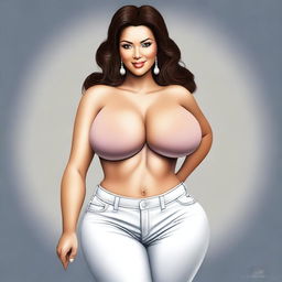 A high-quality digital art image that showcases a voluptuous, mature beauty wearing tight pants