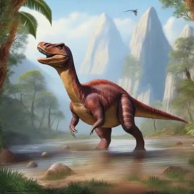 The artist created a breathtaking painting of the pisanosaurus in its prehistoric habitat.