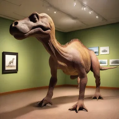The museum exhibit displayed a life-sized sculpture of the pisanosaurus as a focal point in the dinosaur-themed room.