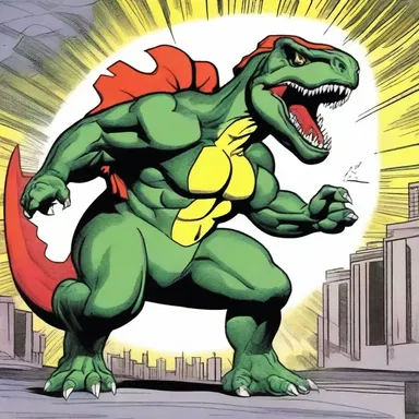 The comic book series featured a superhero with the ability to transform into a mighty pisanosaurus to fight against villains.