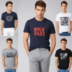 Assortment of stylish and trendy t-shirts designed for boys and men