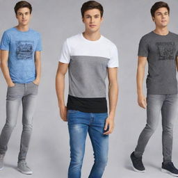 Assortment of stylish and trendy t-shirts designed for boys and men