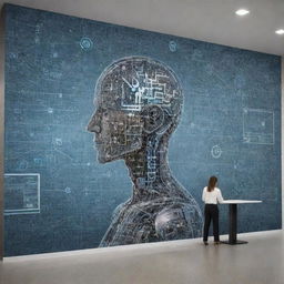 An intricate digital mural depicting Artificial Intelligence as an aid seamlessly integrating into modern collaborative business environments, symbolizing innovation and the next wave of collaborative solutions.