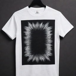 A black and white t-shirt featuring a unique and captivating design