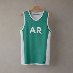 Generate a basketball jersey with the initials 'AR' prominently displayed.