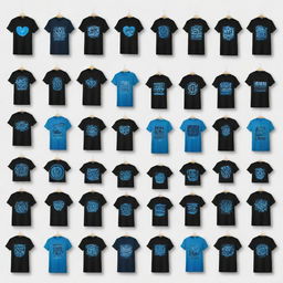 50 images of a black and blue t-shirt with a creative design on a white background