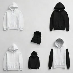 Single images of black and white hoodies for men, each on a white background