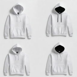 Single images of black and white hoodies for men, each on a white background