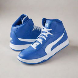 Blue high top basketball shoes with streaks of white, prominently displaying the initials 'AR' on the side